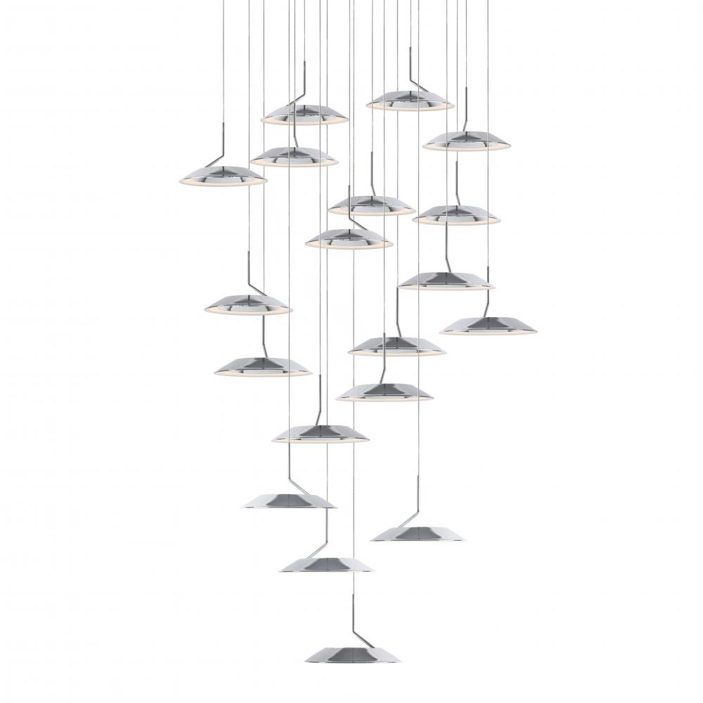 Royyo Pendant (Circular with 19 pendants), Chrome, Matte White Canopy